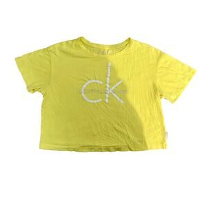 Calvin Klein Jeans Yellow Logo Cropped T-Shirt Womens Size S